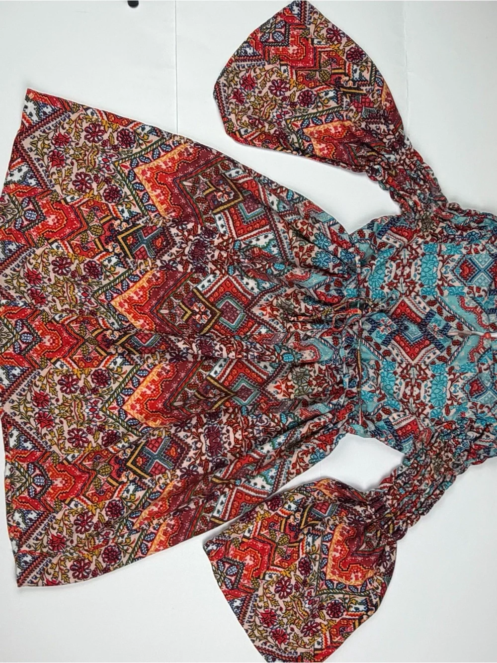 Speechless Boho Bohemian Dress Size 14 Multi Floral Geometric Bell Sleeve Mini